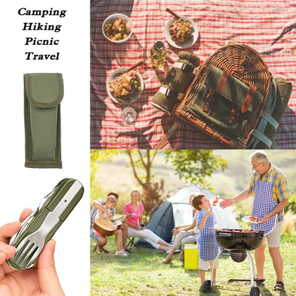 SY-FT008 7-in-1 Multifunctional Outdoor Camping Portable Folding Tableware Combination(Green)