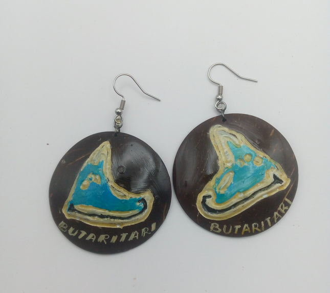KiriArts Coconut Shell Earrings Butaritari Island Engraved Map