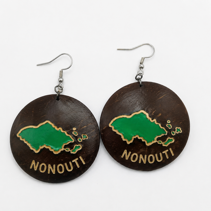 KiriArts Coconut Shell Earrings Nonouti Island Engraved Map