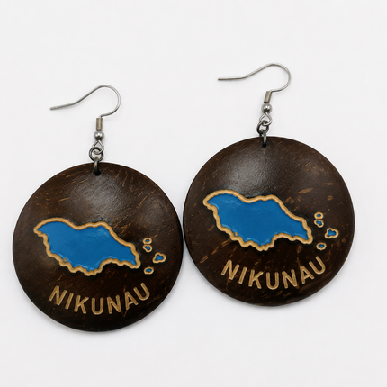 KiriArts Coconut Shell Earrings Nikunau Island Engraved Map