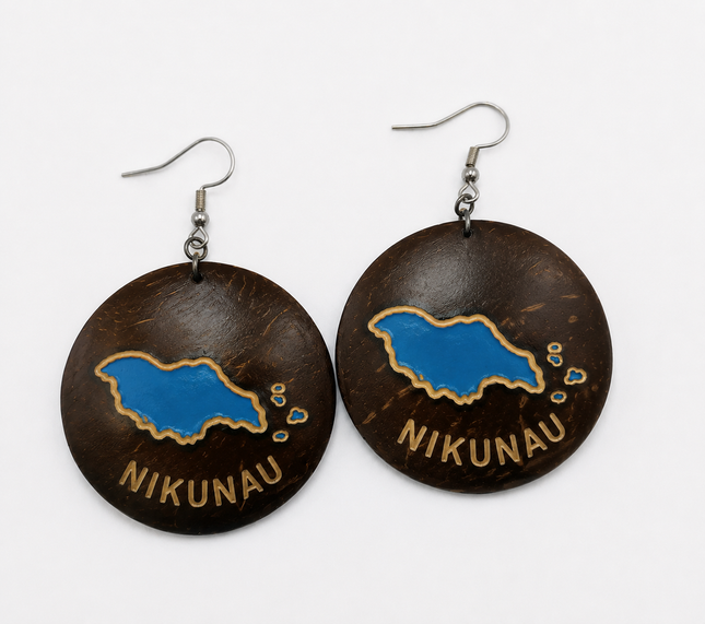 KiriArts Coconut Shell Earrings Nikunau Island Engraved Map