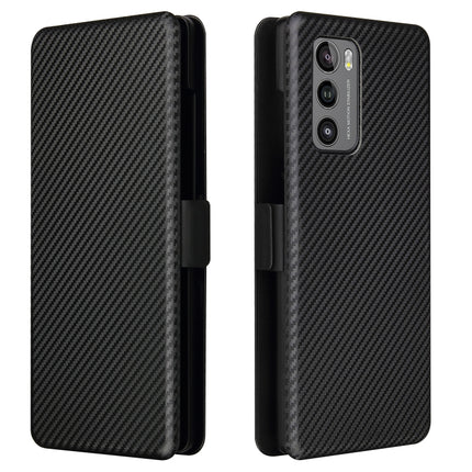 For LG Wing 5G with Buckle Carbon Fiber Texture Horizontal Flip TPU + PC + PU Leather Case with Card Slot(Black)