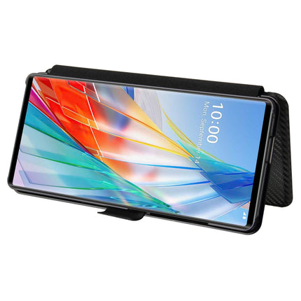 For LG Wing 5G with Buckle Carbon Fiber Texture Horizontal Flip TPU + PC + PU Leather Case with Card Slot(Black)