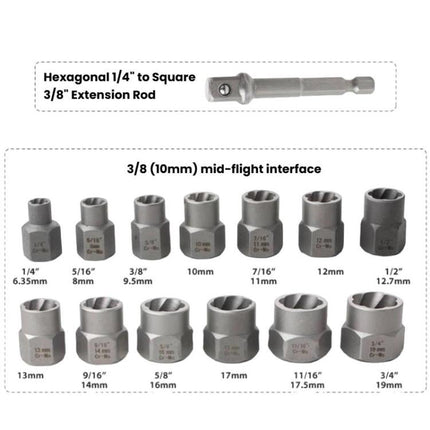 14pcs Damaged Nut Extractor Reverse-Thread Socket Screw Removal Tool