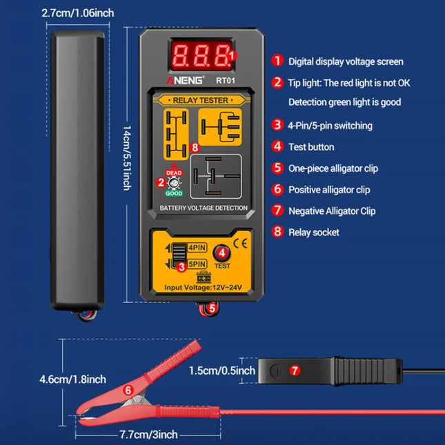 ANENG 12V/24V Car Battery Relay Four-Pin Digital Display Tester(RT01)