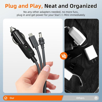 3 In 1 TYPE-C To DC Cigarette Lighter Car Charger For Starlink 4th GEN Mini, Length: 3m