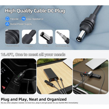 3 In 1 TYPE-C To DC Cigarette Lighter Car Charger For Starlink 4th GEN Mini, Length: 3m