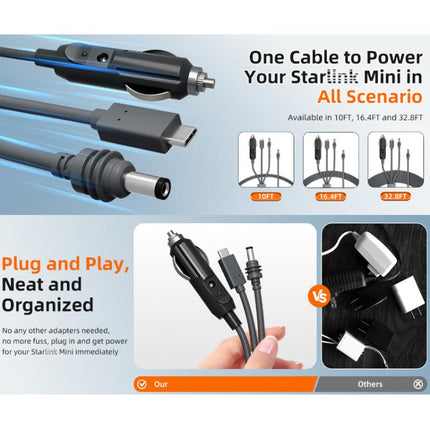 3 In 1 TYPE-C To DC Cigarette Lighter Car Charger For Starlink 4th GEN Mini, Length: 3m