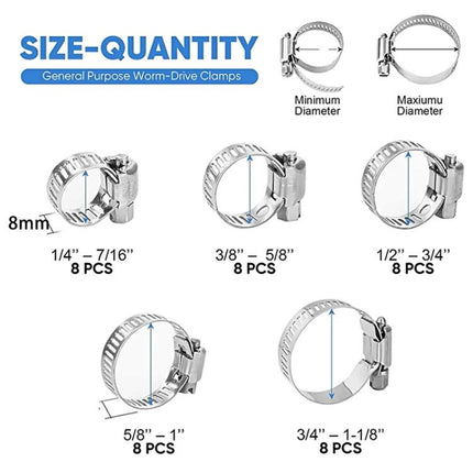 40pcs /Set Stainless Steel American-Style Heavy-Duty Clamp Kit(303g)