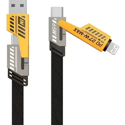 awei CL-226 65W USB/Type-C to 8 Pin/Type-C 4 in 1 Fast Charging Data Cable, Length: 1m(Black + Yellow)