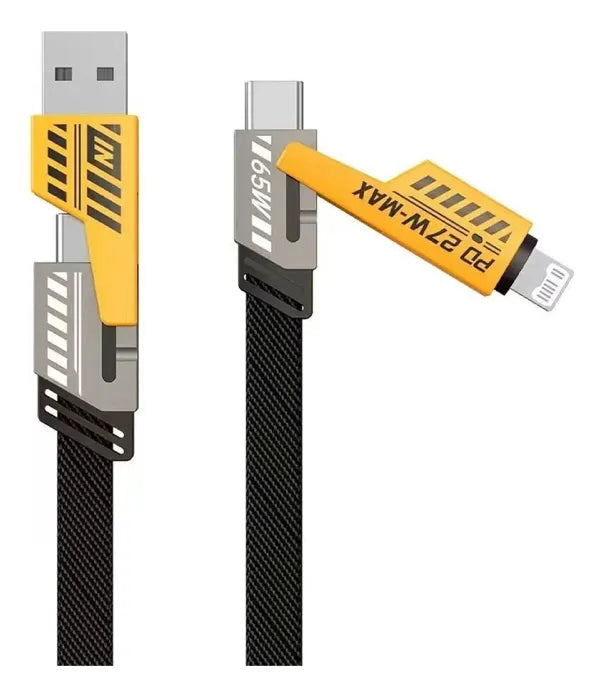 awei CL-226 65W USB/Type-C to 8 Pin/Type-C 4 in 1 Fast Charging Data Cable, Length: 1m(Black + Yellow)