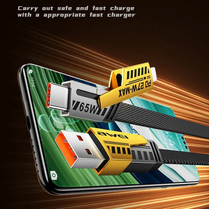 awei CL-226 65W USB/Type-C to 8 Pin/Type-C 4 in 1 Fast Charging Data Cable, Length: 1m(Black + Yellow)