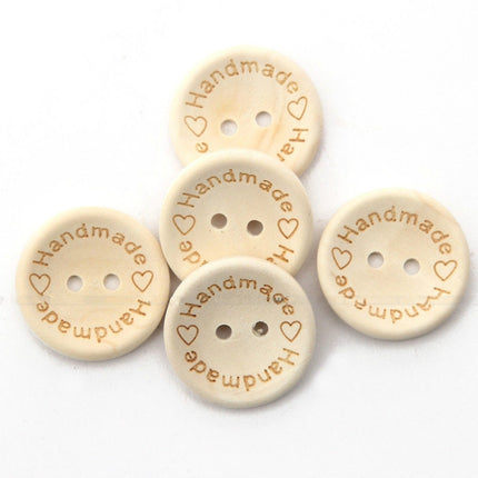 100 PCS/Set Natural Color Wooden Buttons Handmade Love Letter Wood Button Craft DIY Baby Apparel Accessories(25mm)