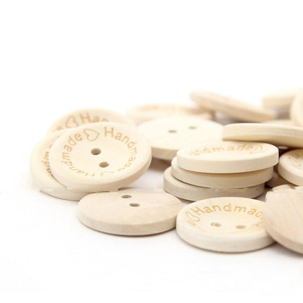 100 PCS/Set Natural Color Wooden Buttons Handmade Love Letter Wood Button Craft DIY Baby Apparel Accessories(25mm)