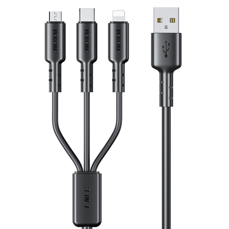 WEKOME WDC 02 Tidal Energy Series 3A USB to 8 Pin+Type C+Micro USB 3 in 1 PVC Data Cable, Length: 1.2m (Black)