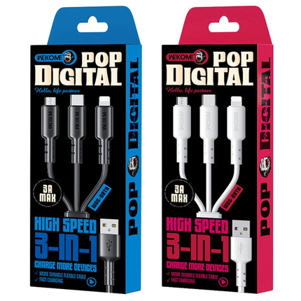 WEKOME WDC 02 Tidal Energy Series 3A USB to 8 Pin+Type C+Micro USB 3 in 1 PVC Data Cable, Length: 1.2m(White)