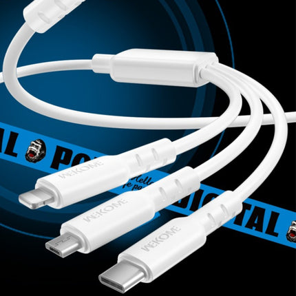 WEKOME WDC 02 Tidal Energy Series 3A USB to 8 Pin+Type C+Micro USB 3 in 1 PVC Data Cable, Length: 1.2m(White)