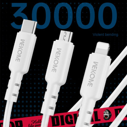 WEKOME WDC 02 Tidal Energy Series 3A USB to 8 Pin+Type C+Micro USB 3 in 1 PVC Data Cable, Length: 1.2m(White)