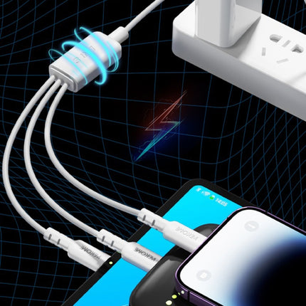 WEKOME WDC 02 Tidal Energy Series 3A USB to 8 Pin+Type C+Micro USB 3 in 1 PVC Data Cable, Length: 1.2m(White)
