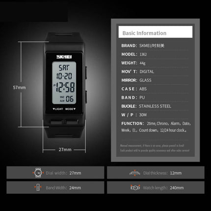 SKMEI 1362 Sports Electronic Watch Fashion Waterproof Countdown Children LED Watch(Black)