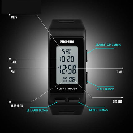 SKMEI 1362 Sports Electronic Watch Fashion Waterproof Countdown Children LED Watch(Black)