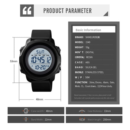 Skmei 1540 Fashion Outdoor Sports Large Dial Student Watch Multi Function Waterproof Mens Electronic Watch(Black White)