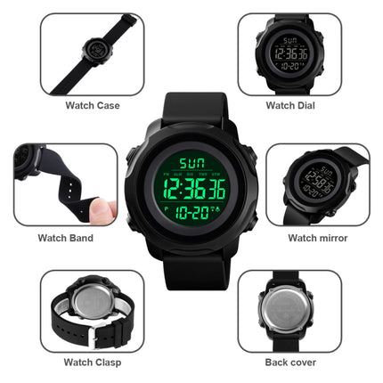 Skmei 1540 Fashion Outdoor Sports Large Dial Student Watch Multi Function Waterproof Mens Electronic Watch(Black White)