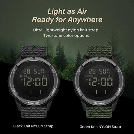 NORTH EDGE TERRAX Outdoor Luminous Waterproof Men Multifunctional Nylon Strap Sports Watch(Black)