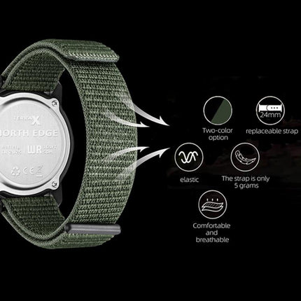 NORTH EDGE TERRAX Outdoor Luminous Waterproof Men Multifunctional Nylon Strap Sports Watch(Black)