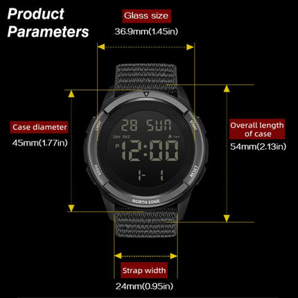 NORTH EDGE TERRAX Outdoor Luminous Waterproof Men Multifunctional Nylon Strap Sports Watch(Black)