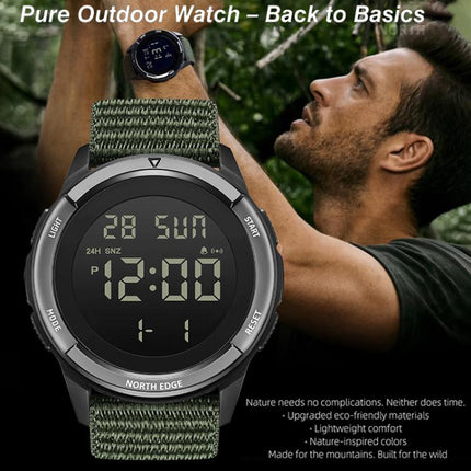 NORTH EDGE TERRAX Outdoor Luminous Waterproof Men Multifunctional Nylon Strap Sports Watch(Black)