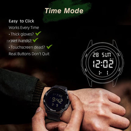 NORTH EDGE TERRAX Outdoor Luminous Waterproof Men Multifunctional Nylon Strap Sports Watch(Black)