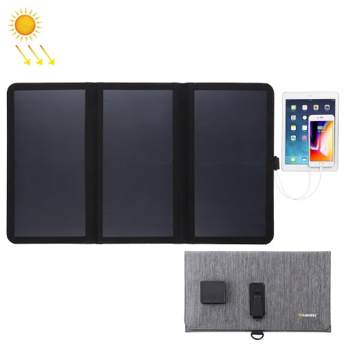 HAWEEL 21W Ultrathin 3 Fold Foldable 5V / 3A Solar Panel Charger with Dual USB Ports, Support QC3.0 and AFC(Black)