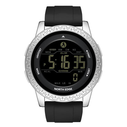 NORTH EDGE APOLLO Outdoor Waterproof Men Multi Function Silicone Strap Smart Sports Watch(Black Silver)