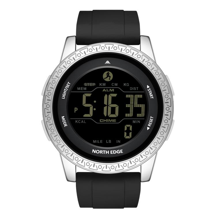 NORTH EDGE APOLLO Outdoor Waterproof Men Multi Function Silicone Strap Smart Sports Watch(Black Silver)