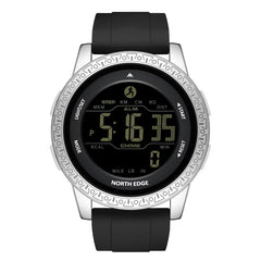 NORTH EDGE APOLLO Outdoor Waterproof Men Multi Function Silicone Strap Smart Sports Watch(Black Silver)