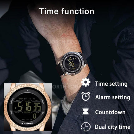 NORTH EDGE APOLLO Outdoor Waterproof Men Multi Function Silicone Strap Smart Sports Watch(Black Silver)