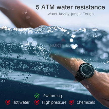 NORTH EDGE APOLLO Outdoor Waterproof Men Multi Function Silicone Strap Smart Sports Watch(Black Silver)