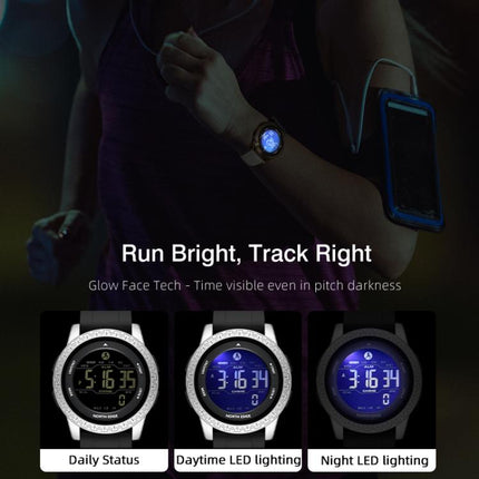 NORTH EDGE APOLLO Outdoor Waterproof Men Multi Function Silicone Strap Smart Sports Watch(Black Silver)