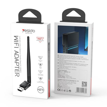 Yesido WP11 WiFi4 Wireless Dongle 150Mbps High Speed USB Adapter with External Antenna(Black)