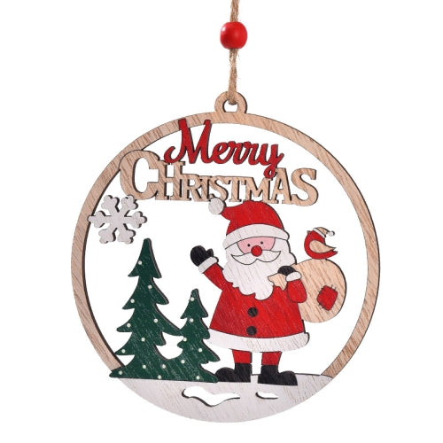 Christmas-Day-Decoration-Hollow-Wooden-Pendant,-Style:-Gift-Santa-Claus