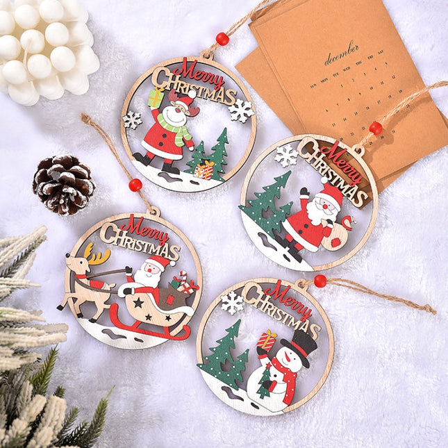 Christmas-Day-Decoration-Hollow-Wooden-Pendant,-Style:-Gift-Santa-Claus