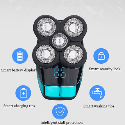 Electric-Shaver-Rechargeable-Razor-Intelligent-Digital-Display-Bald-Hair-Clipper,Style:-Blue