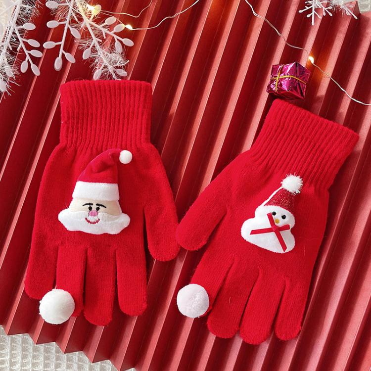 Christmas-Reindeer-Gloves-Winter-Five-Finger-Thermal-Gloves,-Style:-Snowman