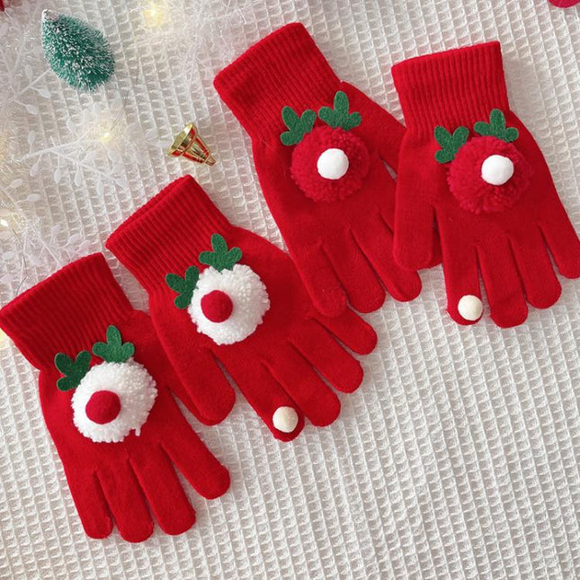 Christmas-Reindeer-Gloves-Winter-Five-Finger-Thermal-Gloves,-Style:-Snowman