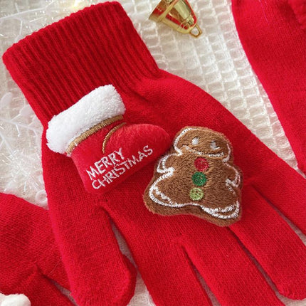 Christmas-Reindeer-Gloves-Winter-Five-Finger-Thermal-Gloves,-Style:-Snowman