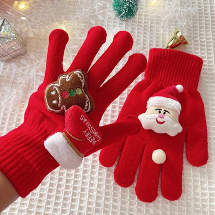 Christmas-Reindeer-Gloves-Winter-Five-Finger-Thermal-Gloves,-Style:-Snowman
