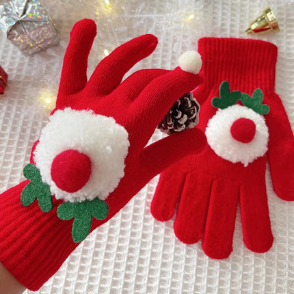 Christmas-Reindeer-Gloves-Winter-Five-Finger-Thermal-Gloves,-Style:-Snowman