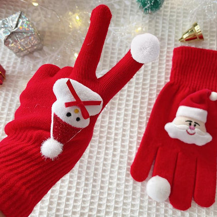Christmas-Reindeer-Gloves-Winter-Five-Finger-Thermal-Gloves,-Style:-Snowman