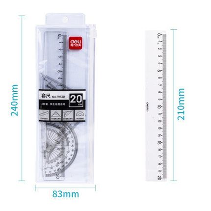 Deli 4 in 1 Ruler Set for Students Ruler Stationery Set, Model:79529